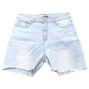 American Bazi Los Angeles 1X Curvy Stretch Denim Shorts Light Wash Raw Hem EUC